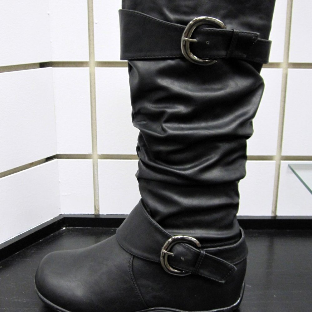 NEW WOMEN CASUAL COMFORT SLOUCH 2 BUCKLE BOOT-BLK